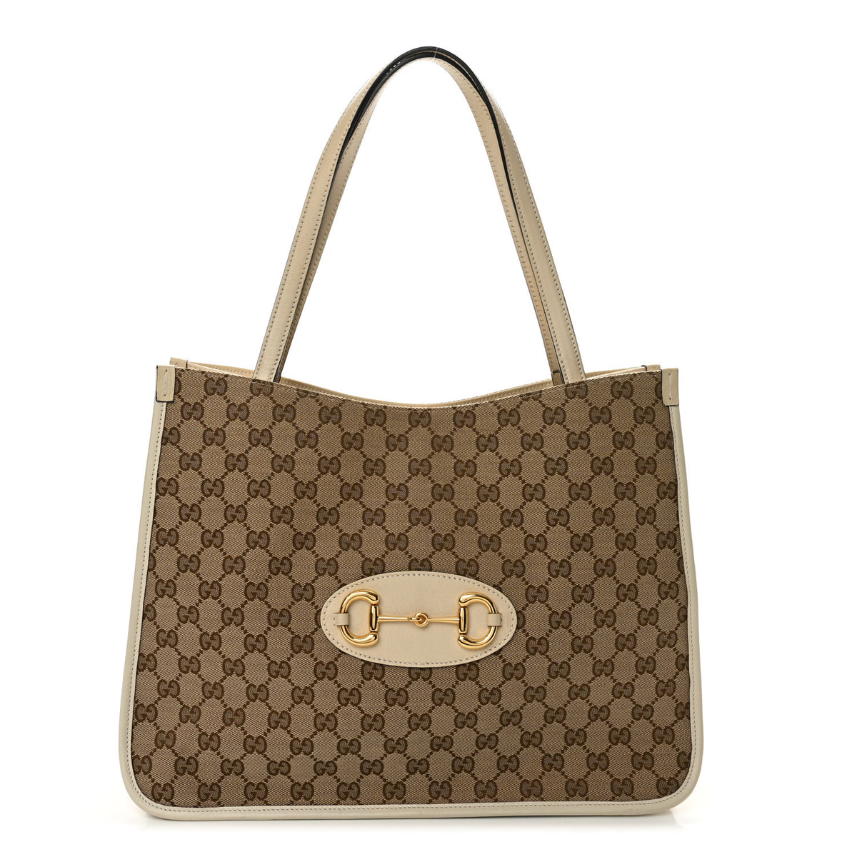 Monogram Calfskin Large Horsebit 1955 Tote Bag Beige Mystic White