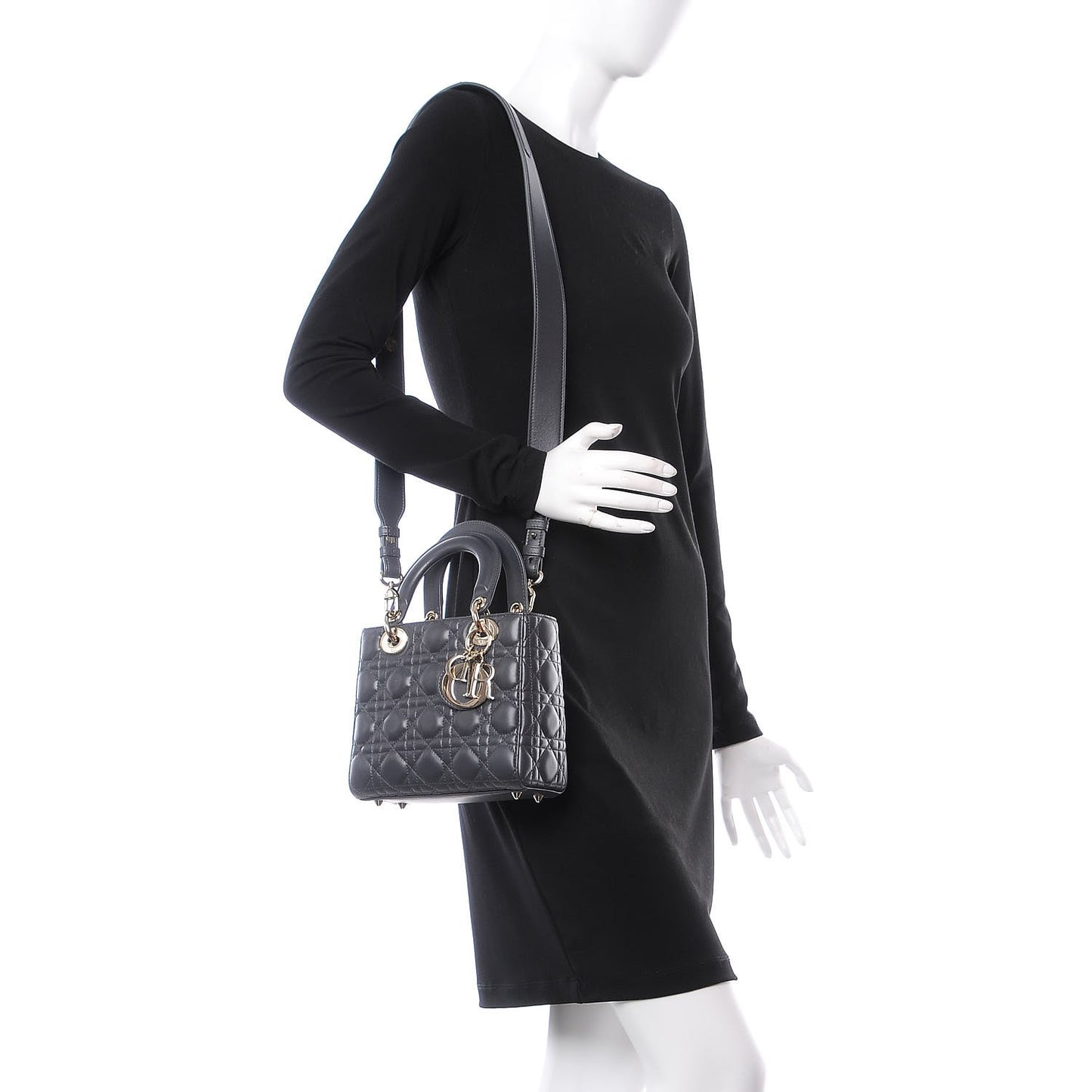 Lambskin Cannage Small Lucky Badges My Lady Dior Dark Grey