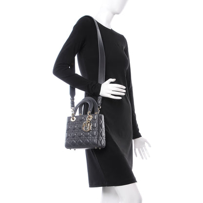 Christian Dior Lambskin Cannage Small Lucky Badges My Lady Dior Dark Grey 2 of 7