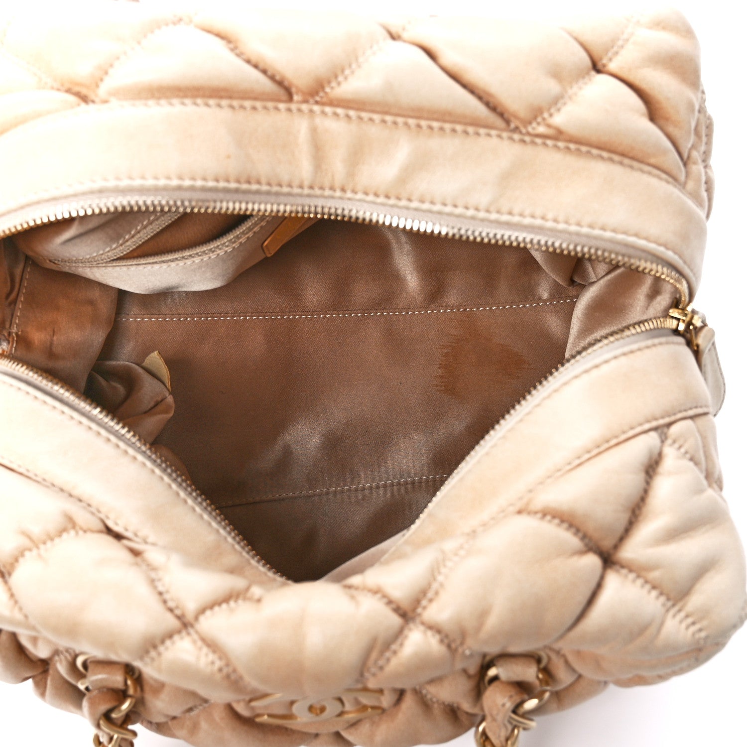 Chanel Lambskin Bubble Quilt Bowler Beige 5 of 11