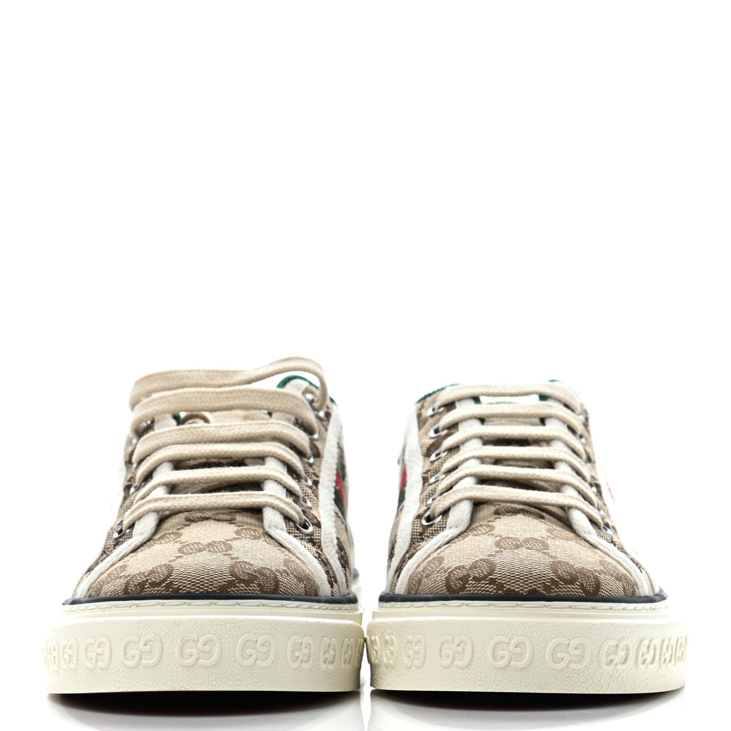 GG Monogram Web Womens 1977 Tennis Sneakers 37 Beige Ebony Mystic White