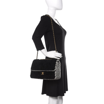 Chanel Shearling Tweed Jumbo Single Flap Black White 3 of 11