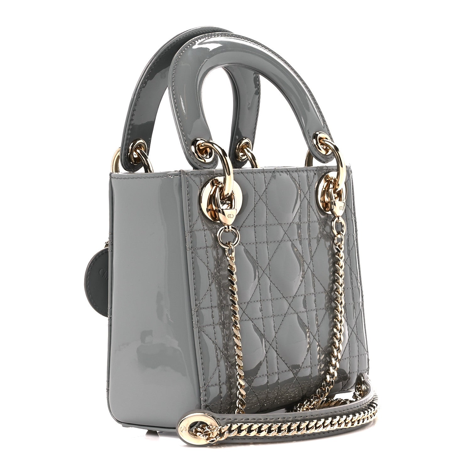 Christian Dior Patent Cannage Mini Lady Dior Grey Stone 3 of 14