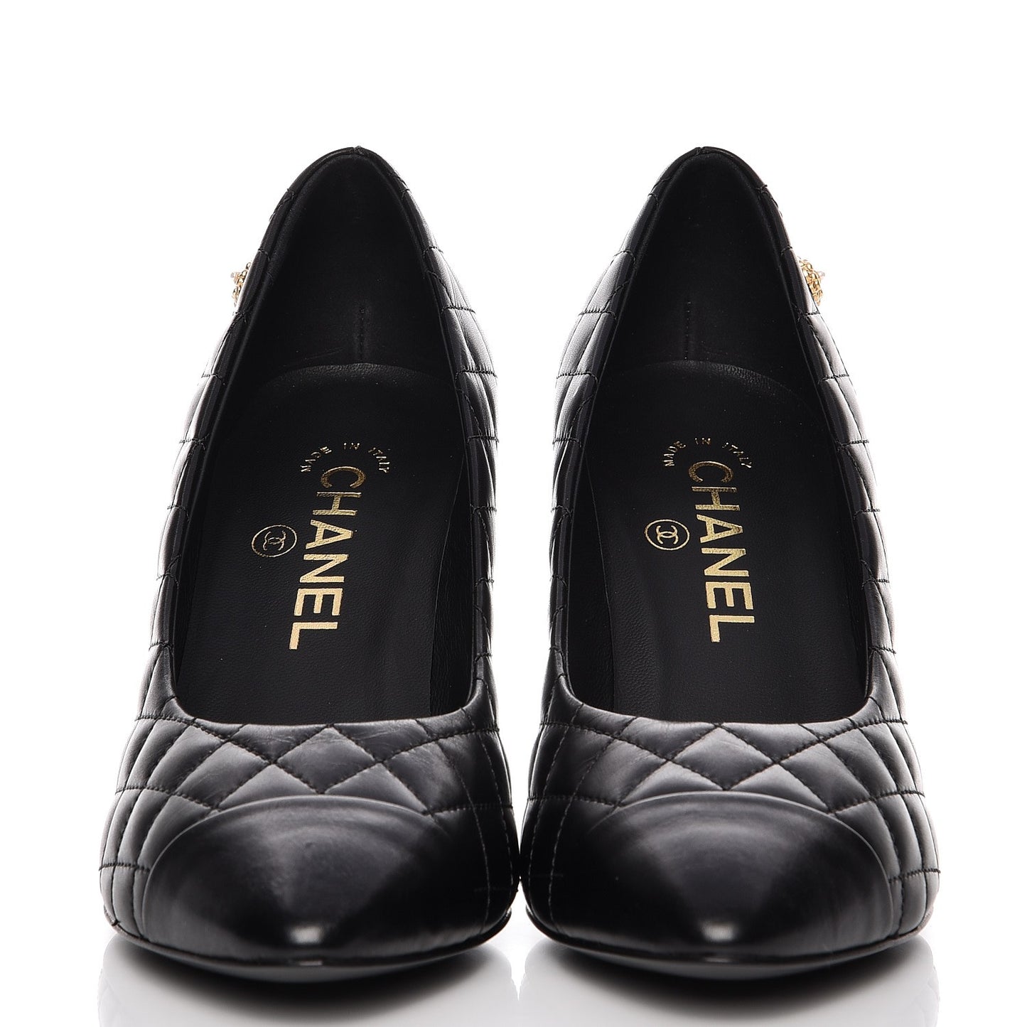 Calfskin Quilted Cap Toe Camellia Pumps 37.5 Black