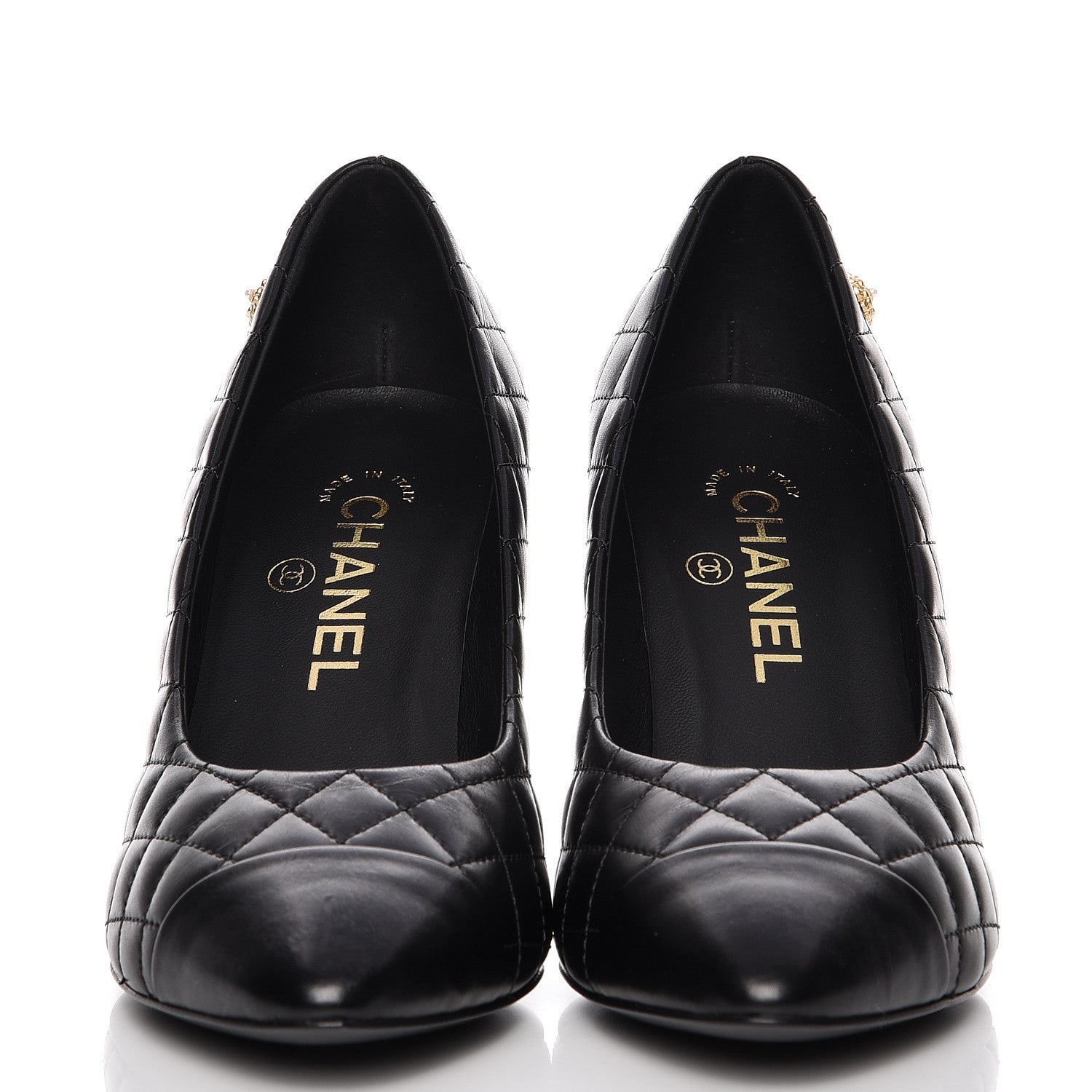 Chanel Calfskin Quilted Cap Toe Camellia Pumps 37.5 Black 2 of 8