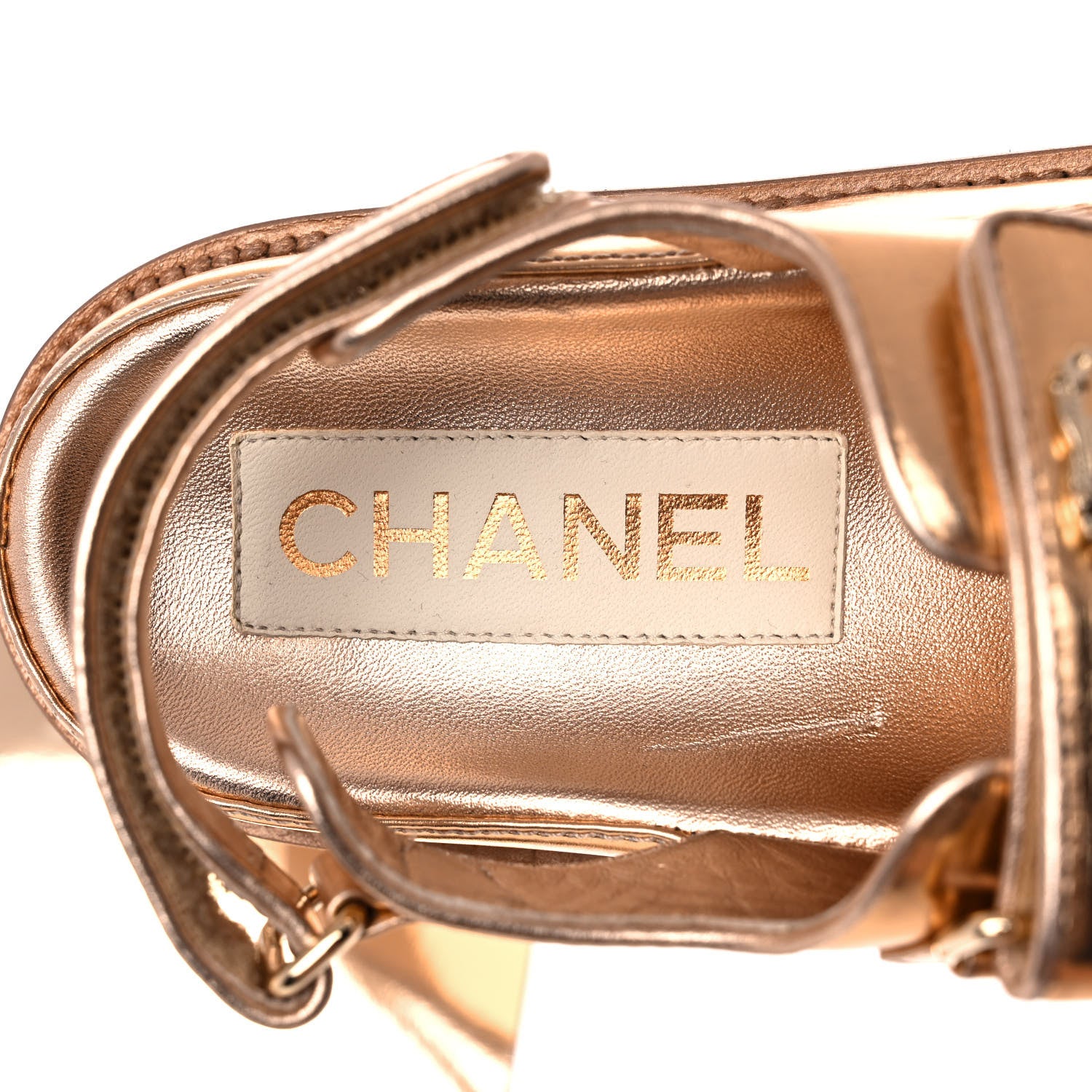 Chanel Metallic Laminated Calfskin Velcro Dad Sandals 37.5 Golden 7 of 10