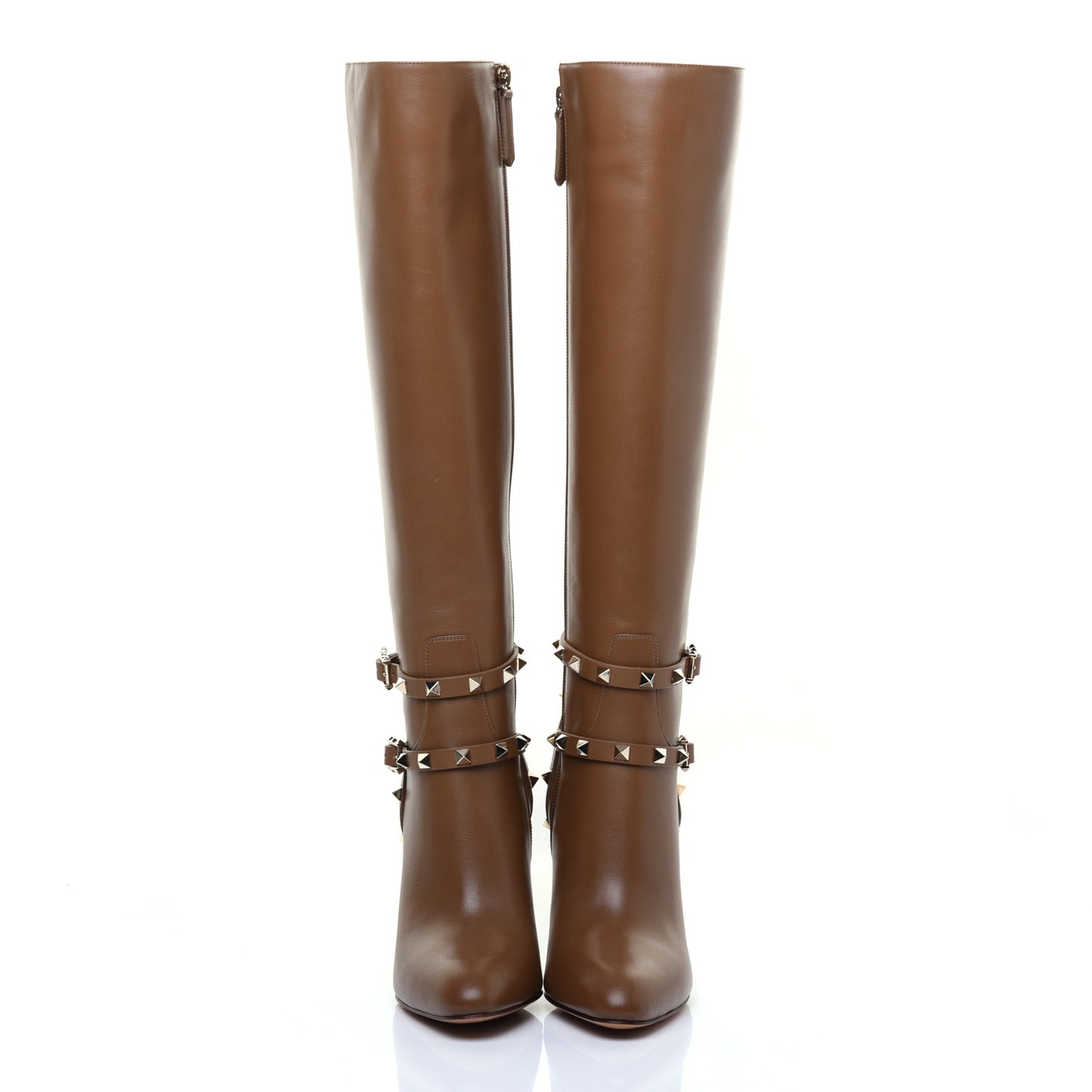 Calfskin Rockstud Knee High 100mm Boots 37 Nocciola