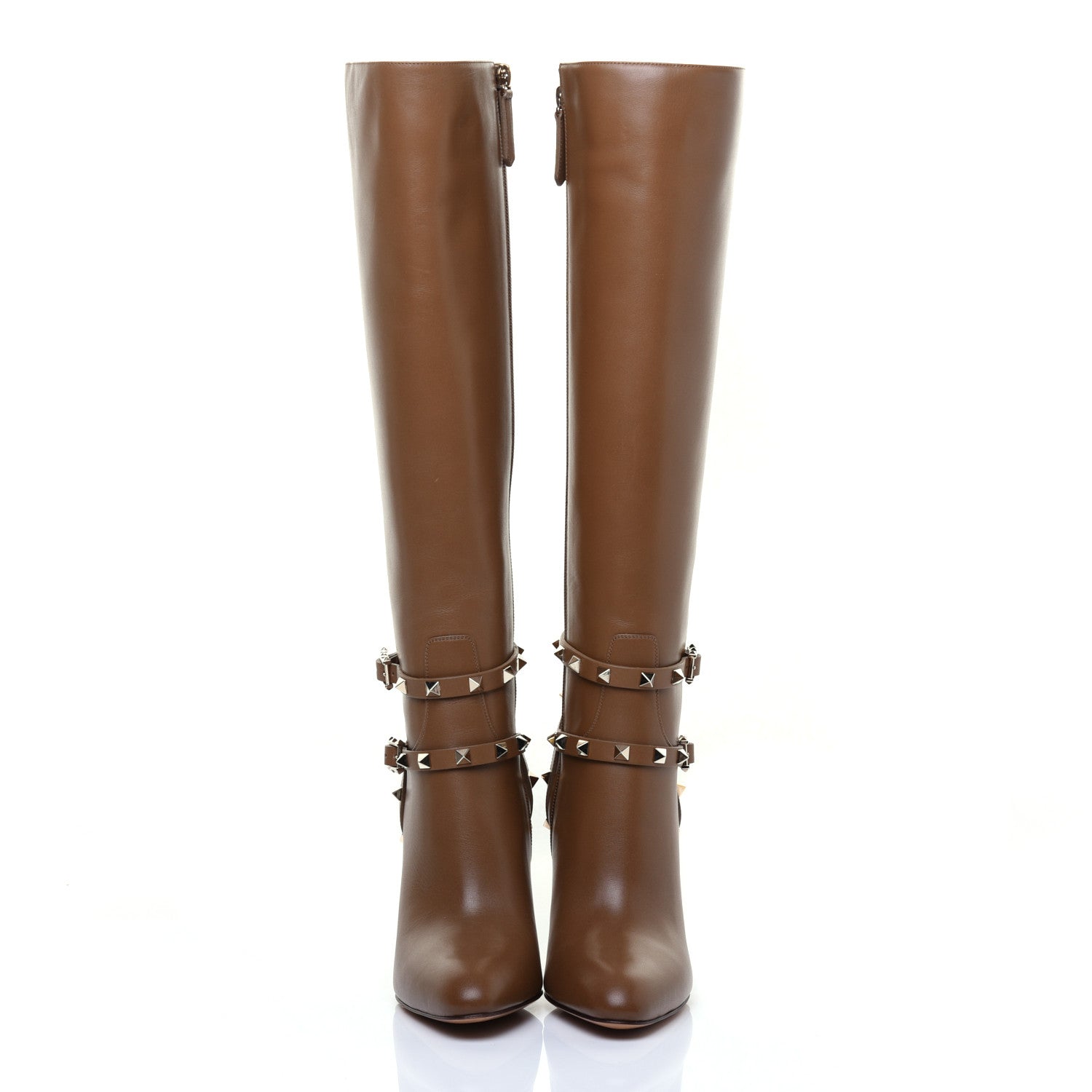 Valentino Garavani Calfskin Rockstud Knee High 100mm Boots 37 Nocciola 2 of 8