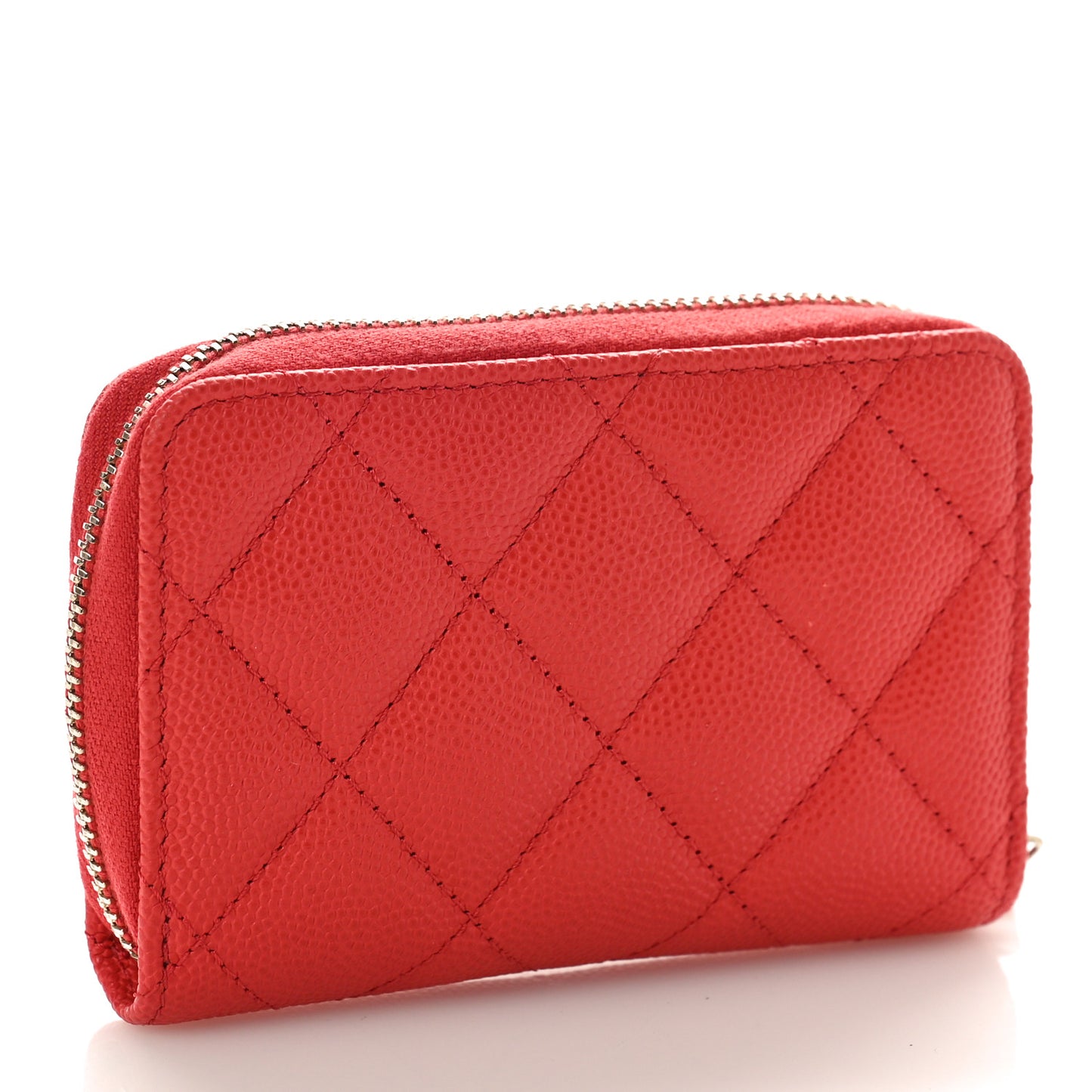 Caviar Quilted Striated CC Zip Coin Purse Red
