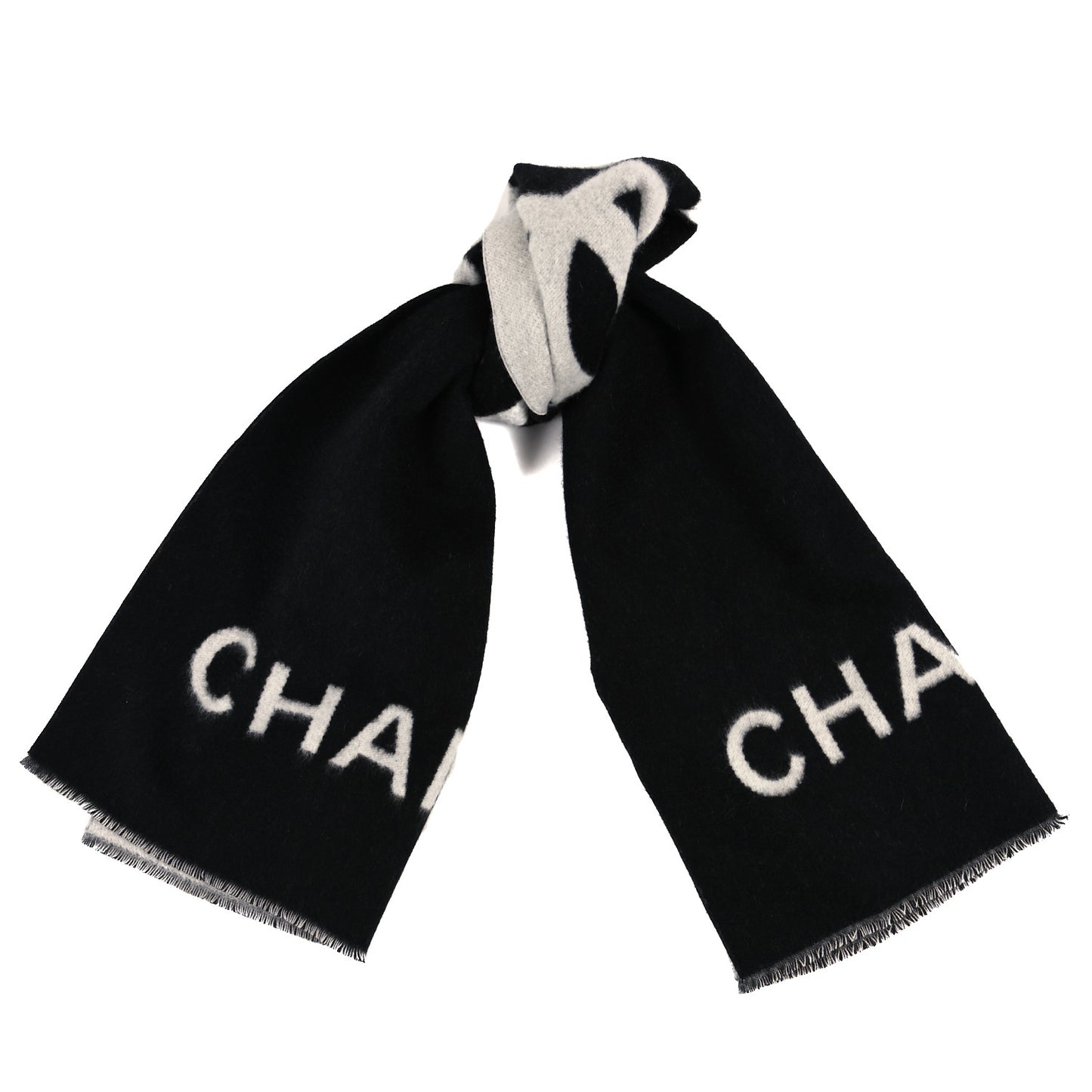 Cashmere CC Fringe Stole Black White