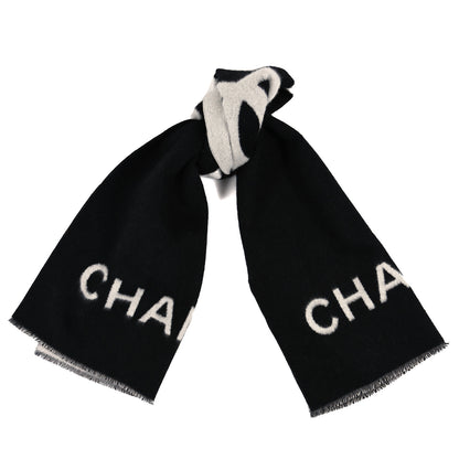 Chanel Cashmere CC Fringe Stole Black White 1 of 3