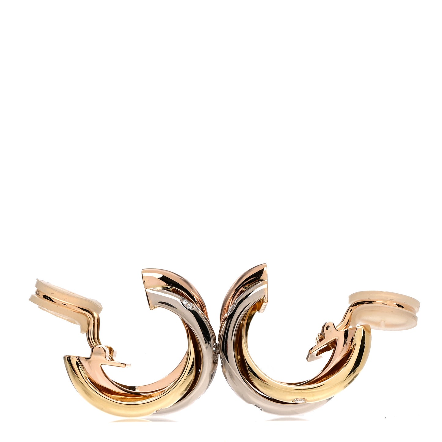 18K Pink Yellow White Gold Diamond Trinity Hoop Earrings