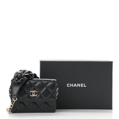 Chanel Lambskin Quilted Camellia Card Holder On Chain Black 13 of 13
