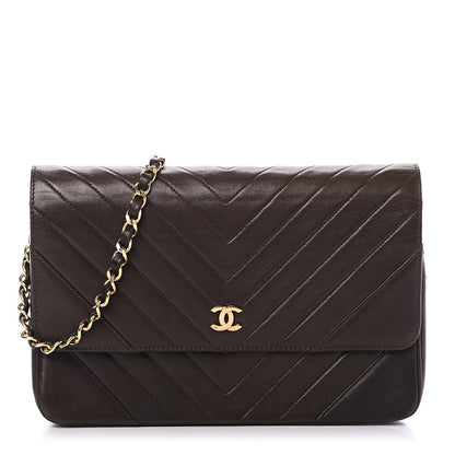Chanel Lambskin Chevron Quilted Small Single Flap Brown 1 of 11