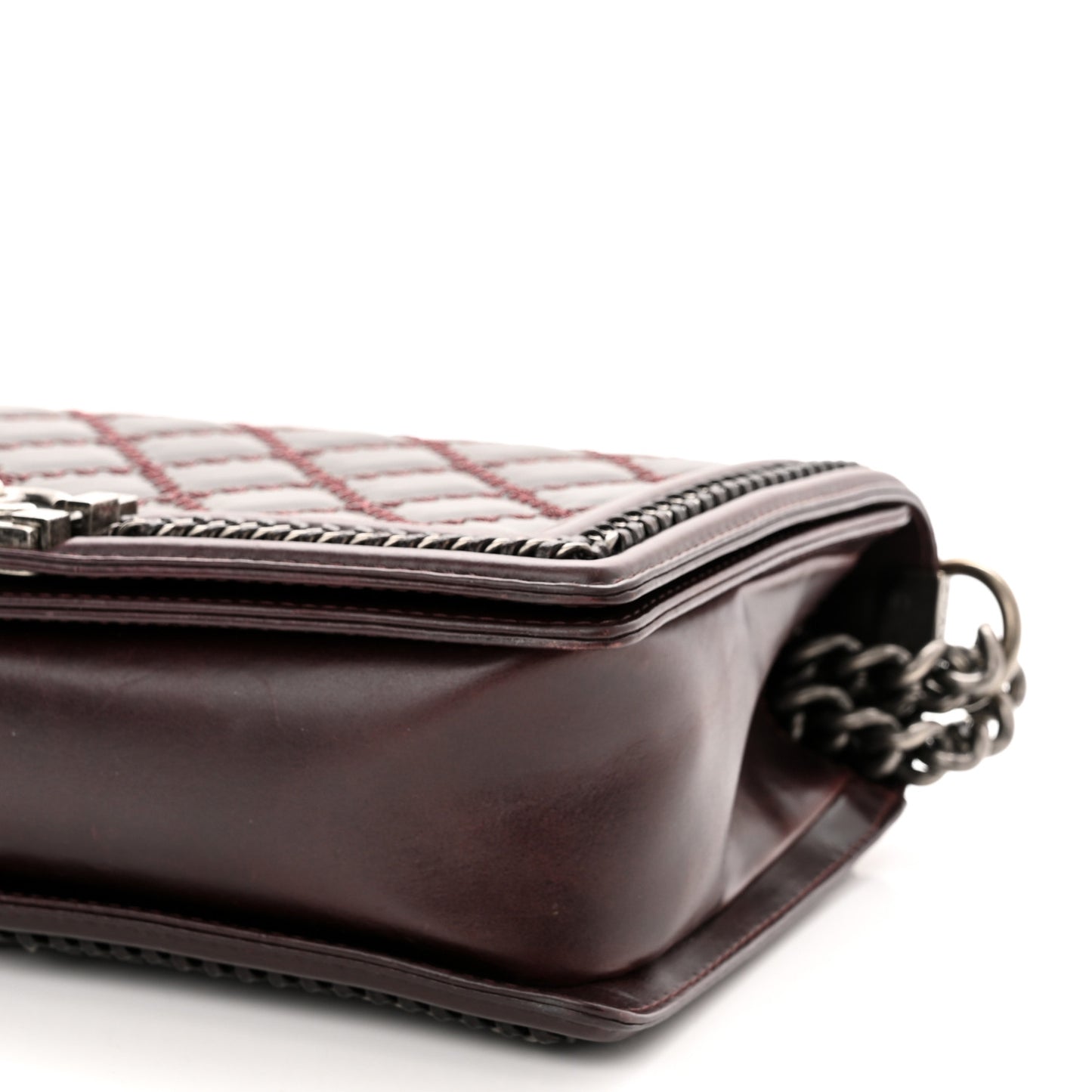 Goatskin Quilted New Medium Boy Handle Flap Burgundy