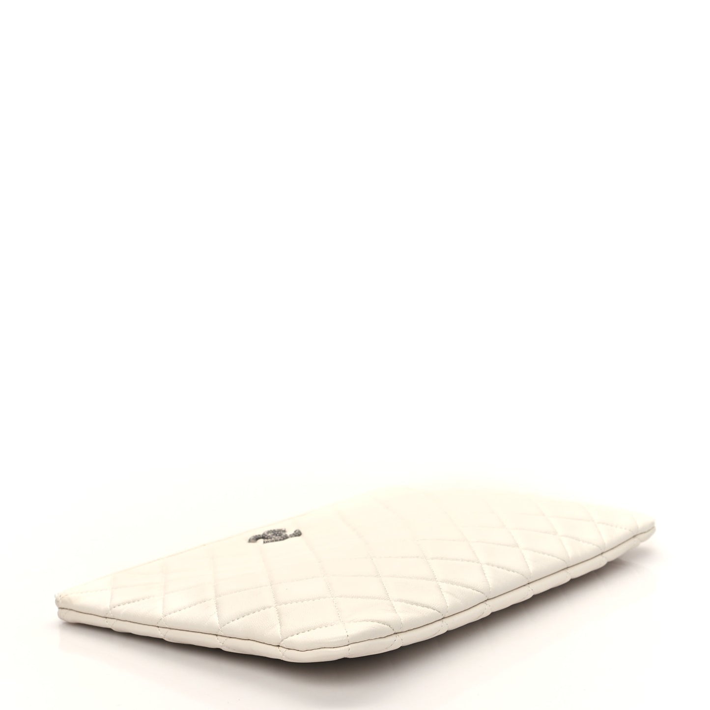 Lambskin Quilted Studded CC Medium Cosmetic Case White