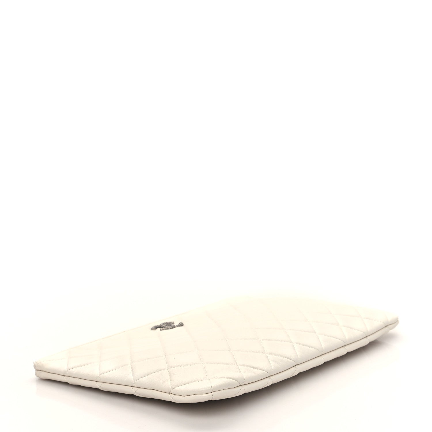 Chanel Lambskin Quilted Studded CC Medium Cosmetic Case White 4 of 8