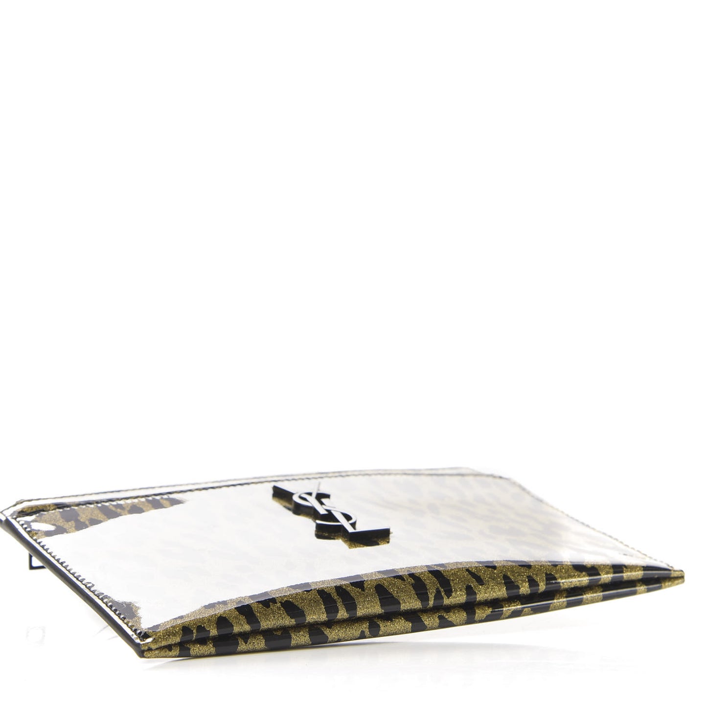 Patent Glitter Leopard Monogram Zip Pouch Gold Black