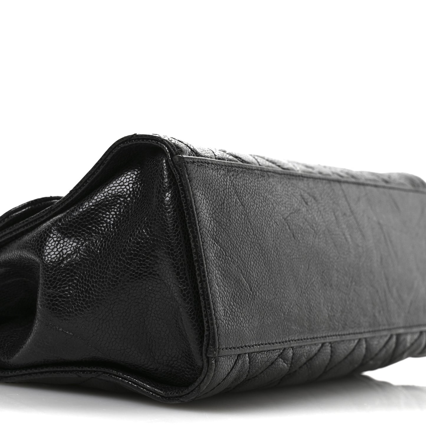 Crumpled Grained Calfskin Jumbo CC Crave Flap Black