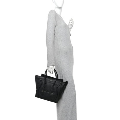 Celine Drummed Calfskin Micro Luggage Black 2 of 10