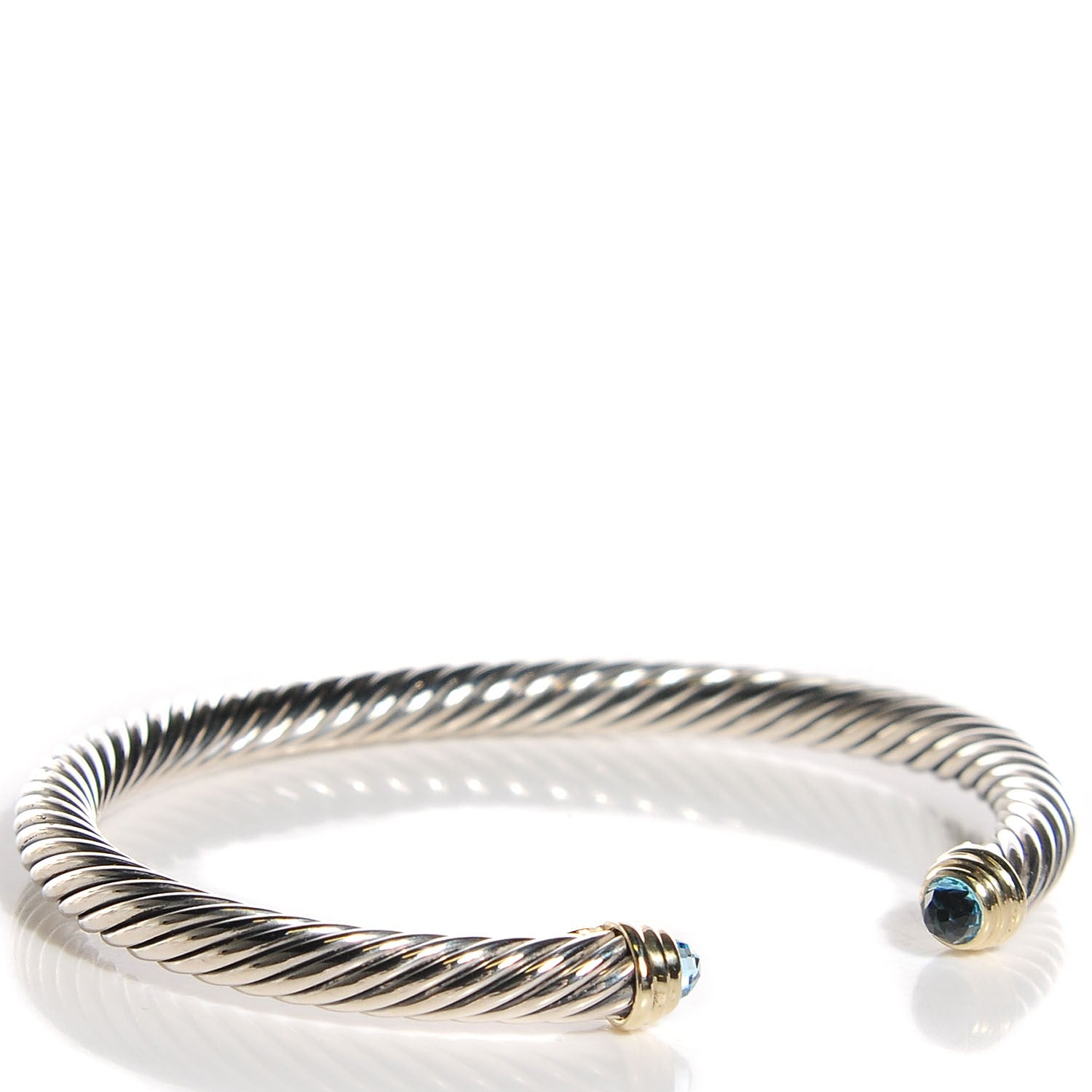 David Yurman Sterling Silver 14K Yellow Gold Blue Topaz 5mm Cable Classics Petite Color Bracelet 4 of 7