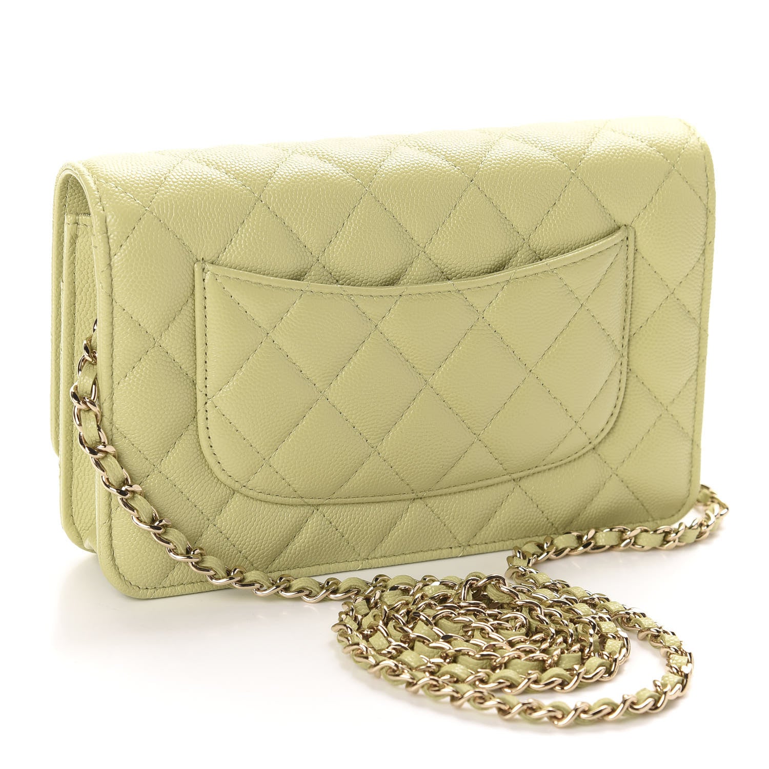 Chanel Caviar Quilted French New Wave Chain CC Wallet On Chain WOC Light Green 3 of 12