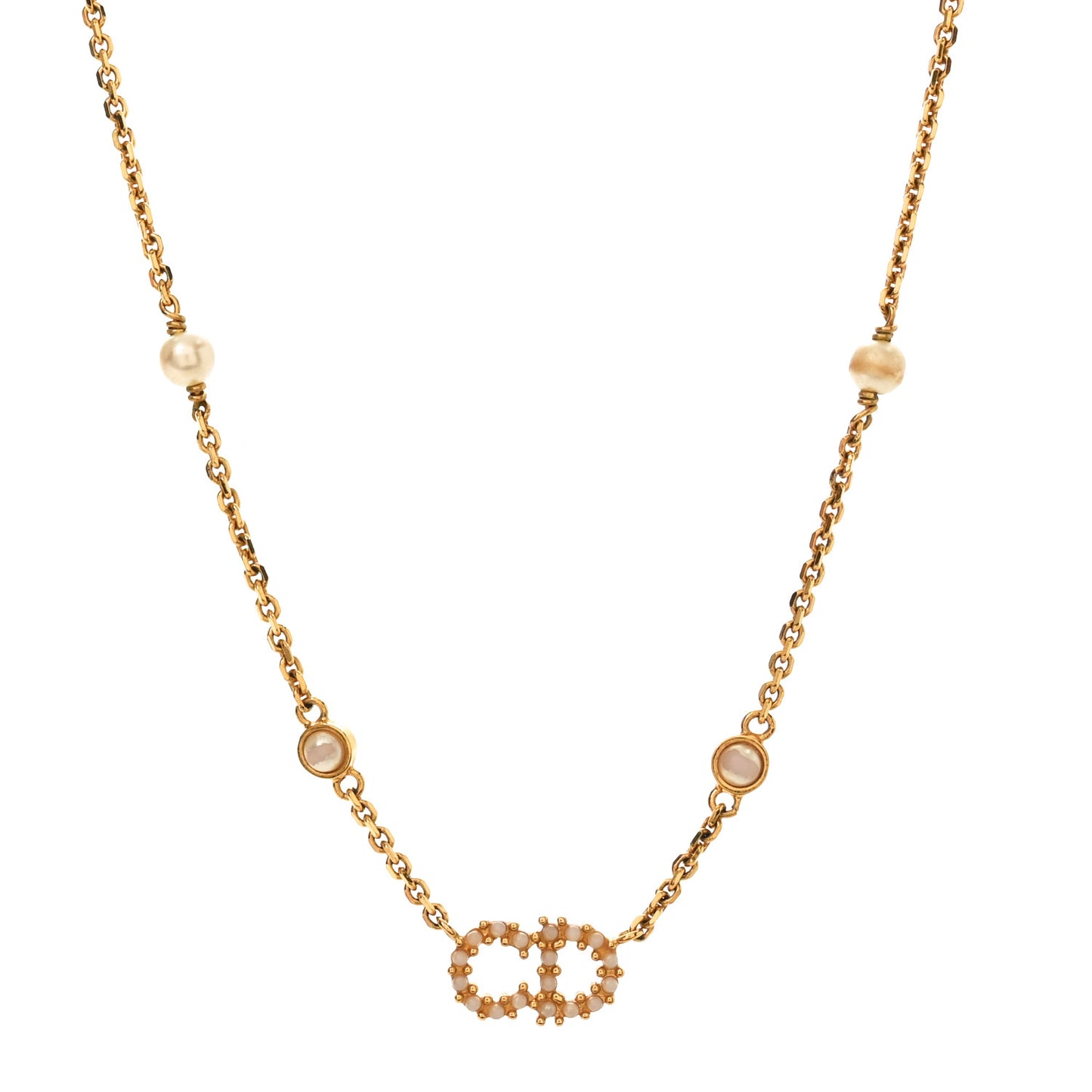 Metal Crystal Pearl Clair D Lune Necklace Gold