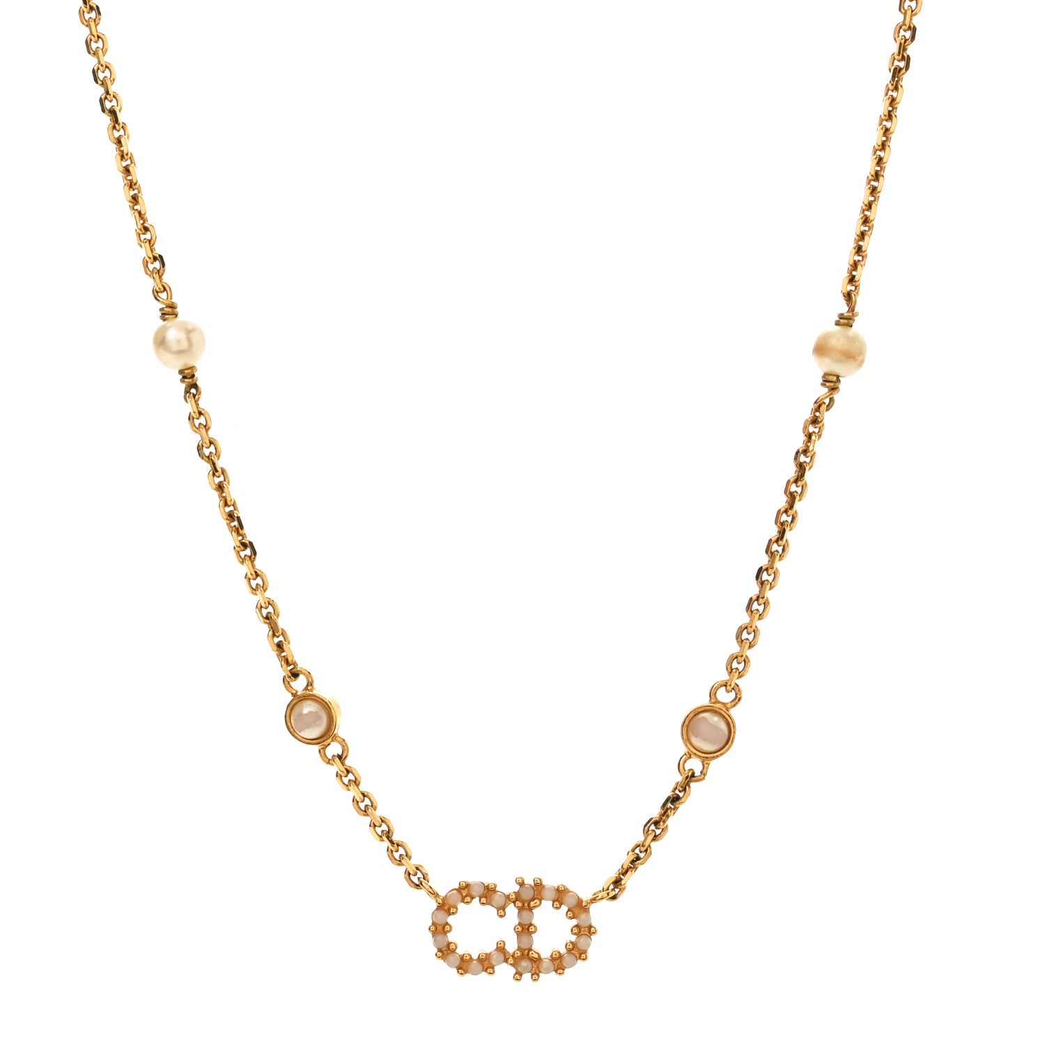 Christian Dior Metal Crystal Pearl Clair D Lune Necklace Gold 1 of 4