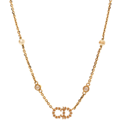 Christian Dior Metal Crystal Pearl Clair D Lune Necklace Gold 1 of 4