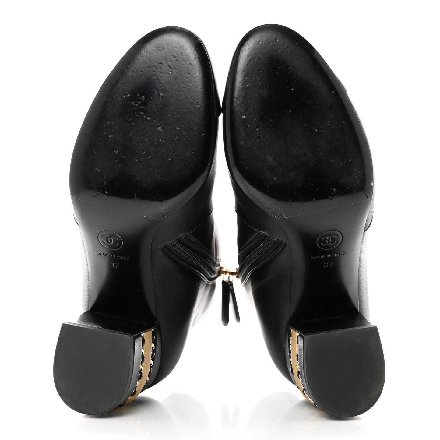 Lambskin Double Stack Chain Cap Toe Boots 37 Black