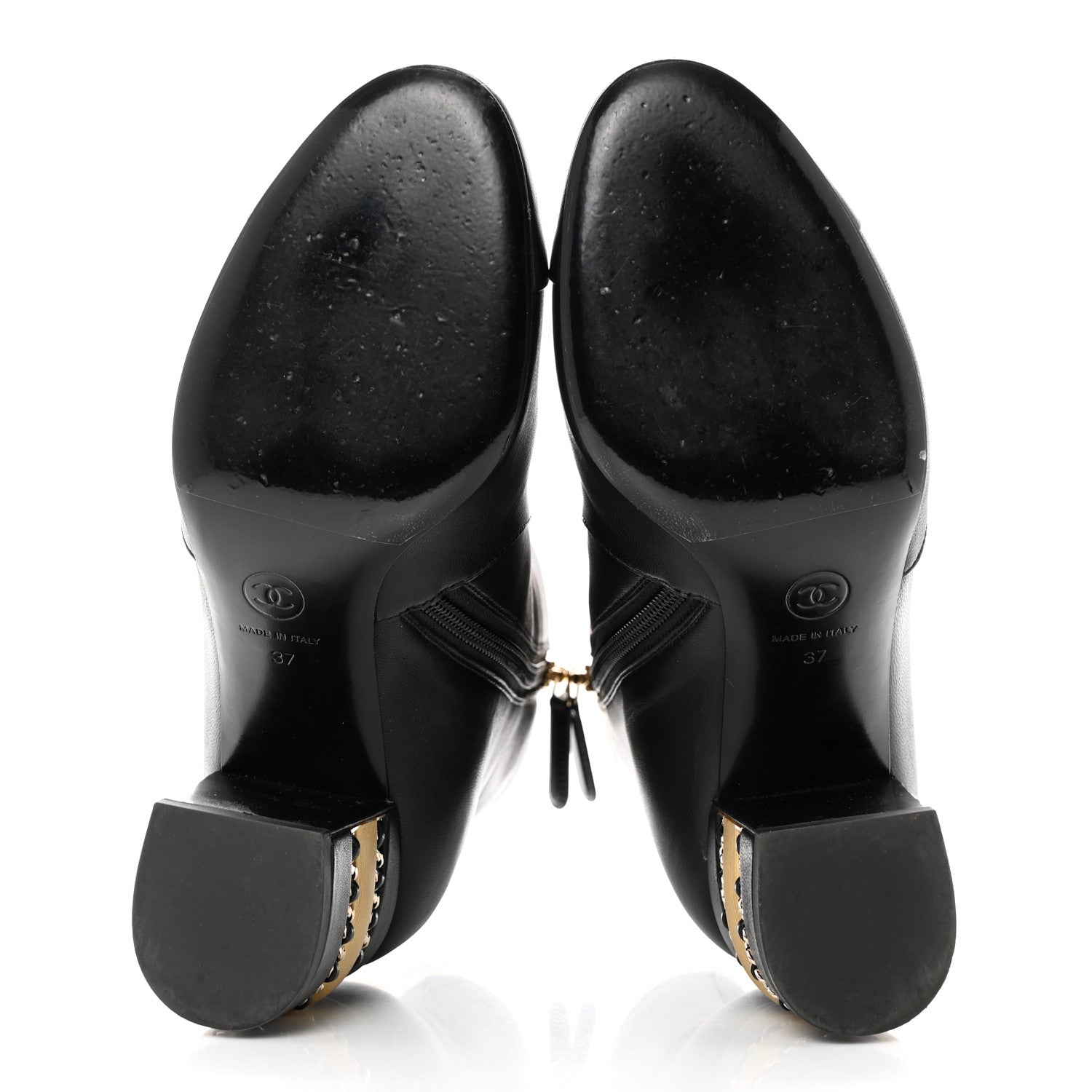 Chanel Lambskin Double Stack Chain Cap Toe Boots 37 Black 5 of 9