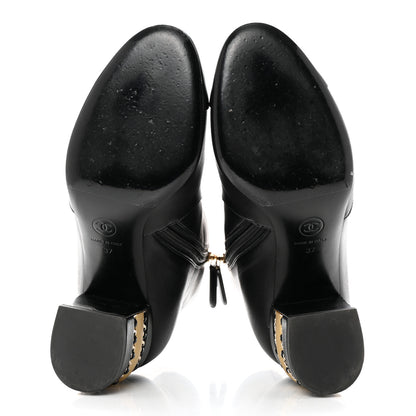 Chanel Lambskin Double Stack Chain Cap Toe Boots 37 Black 5 of 9
