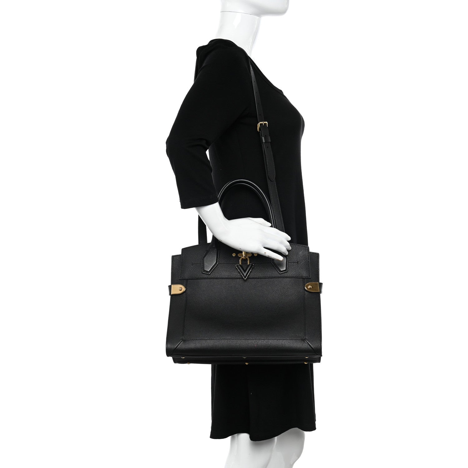 Louis Vuitton Calfskin Steamer MM Black 2 of 14