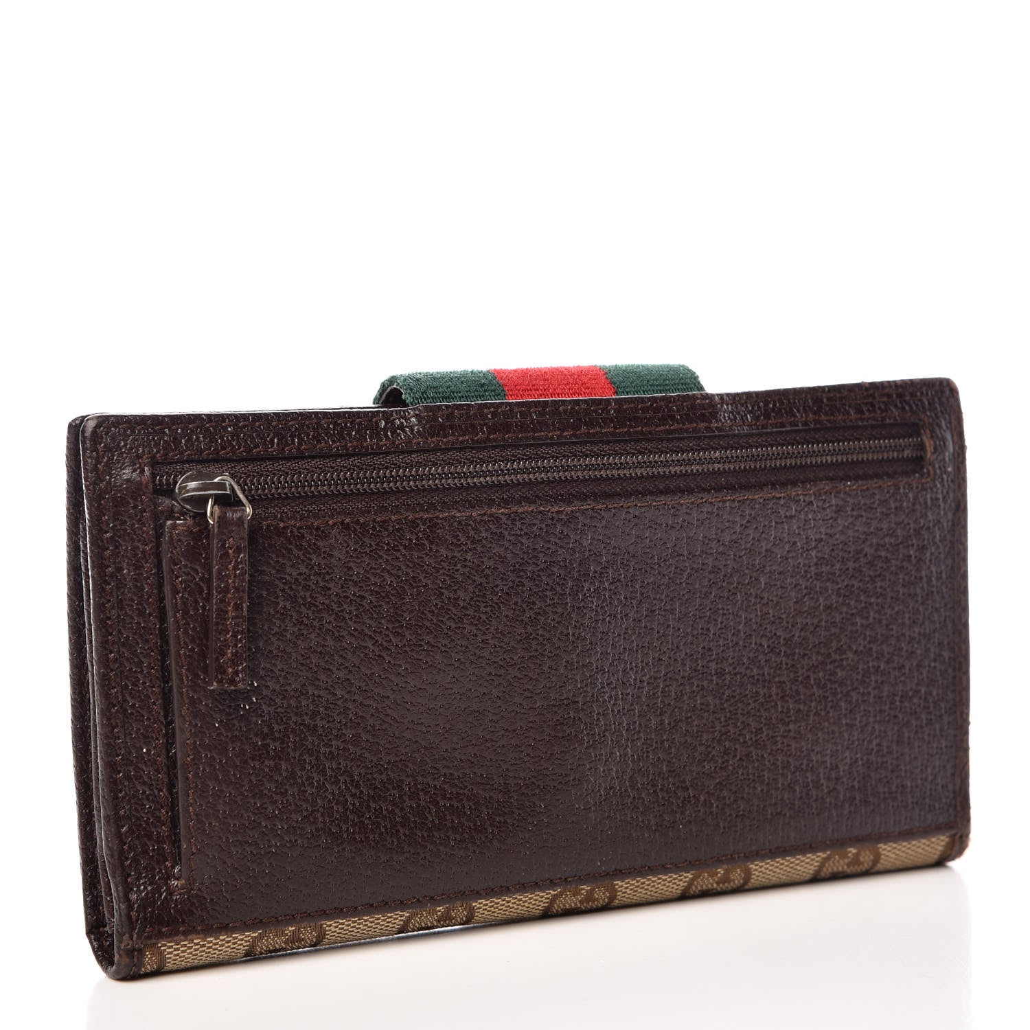 Gucci Monogram Calfskin Ladies Web Continental Wallet Beige Ebony Cocoa 3 of 12