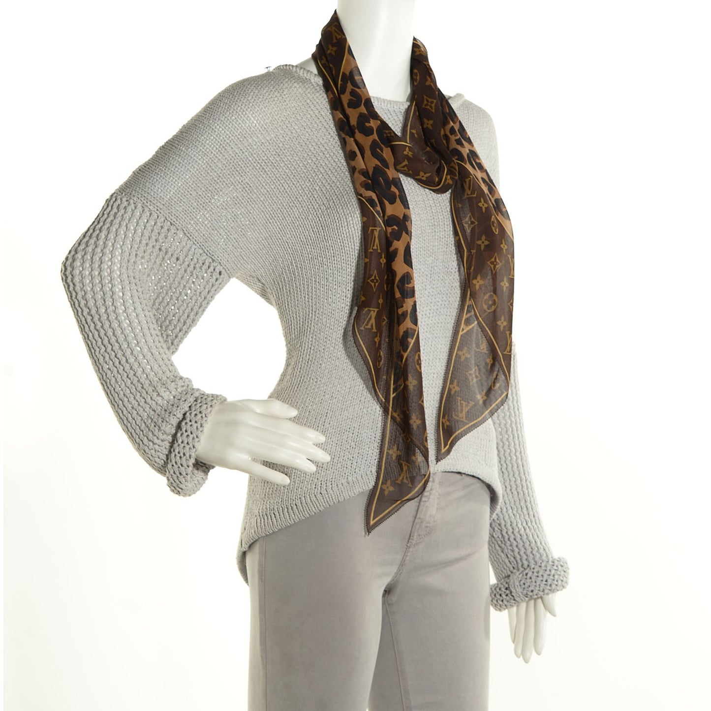 Silk Crepe Leopard Monogram Scarf