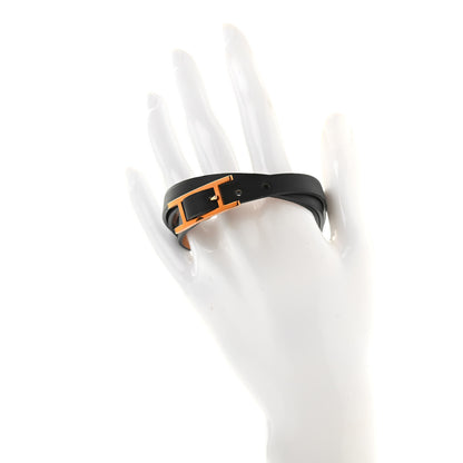 Hermes Chamonix Tadelakt Behapi Double Tour Reversible Bracelet T1 Black Fauve 2 of 5