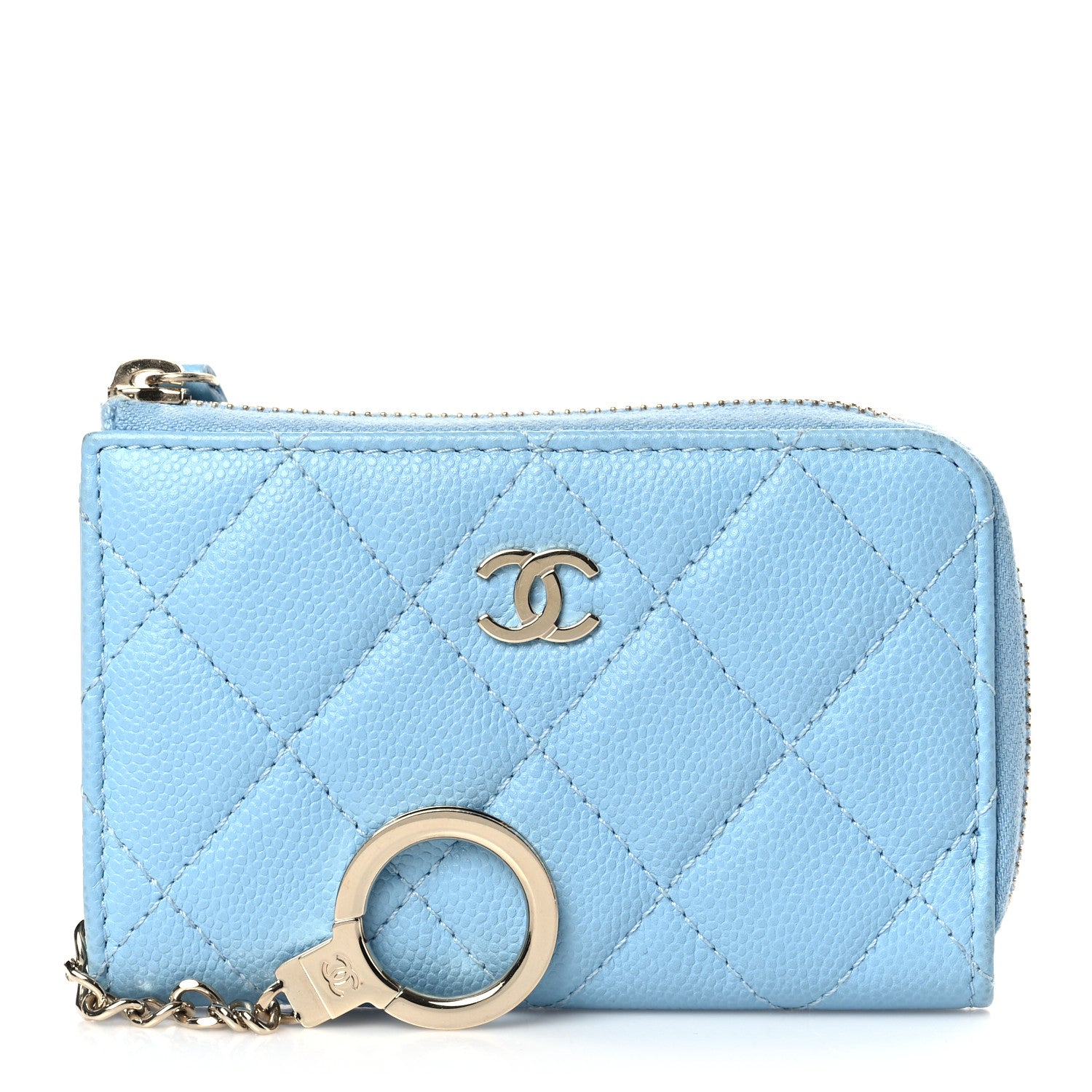 Chanel Caviar Quilted Zipped Key Holder Case Light Blue 1 of 8