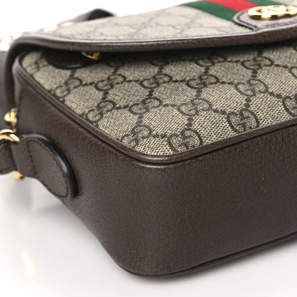 Gucci GG Supreme Monogram Textured Dollar Calfskin Web Studded Mini Ophidia Flap Shoulder Bag Beige Ebony New Acero 9 of 11
