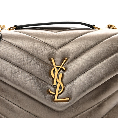 Saint Laurent Metallic Calfskin Y Quilted Monogram Small Loulou Chain Satchel Pewter 5 of 12