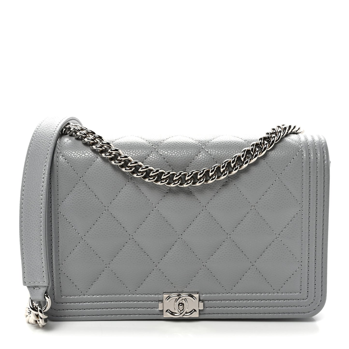 Caviar Quilted Boy Wallet On Chain WOC Grey