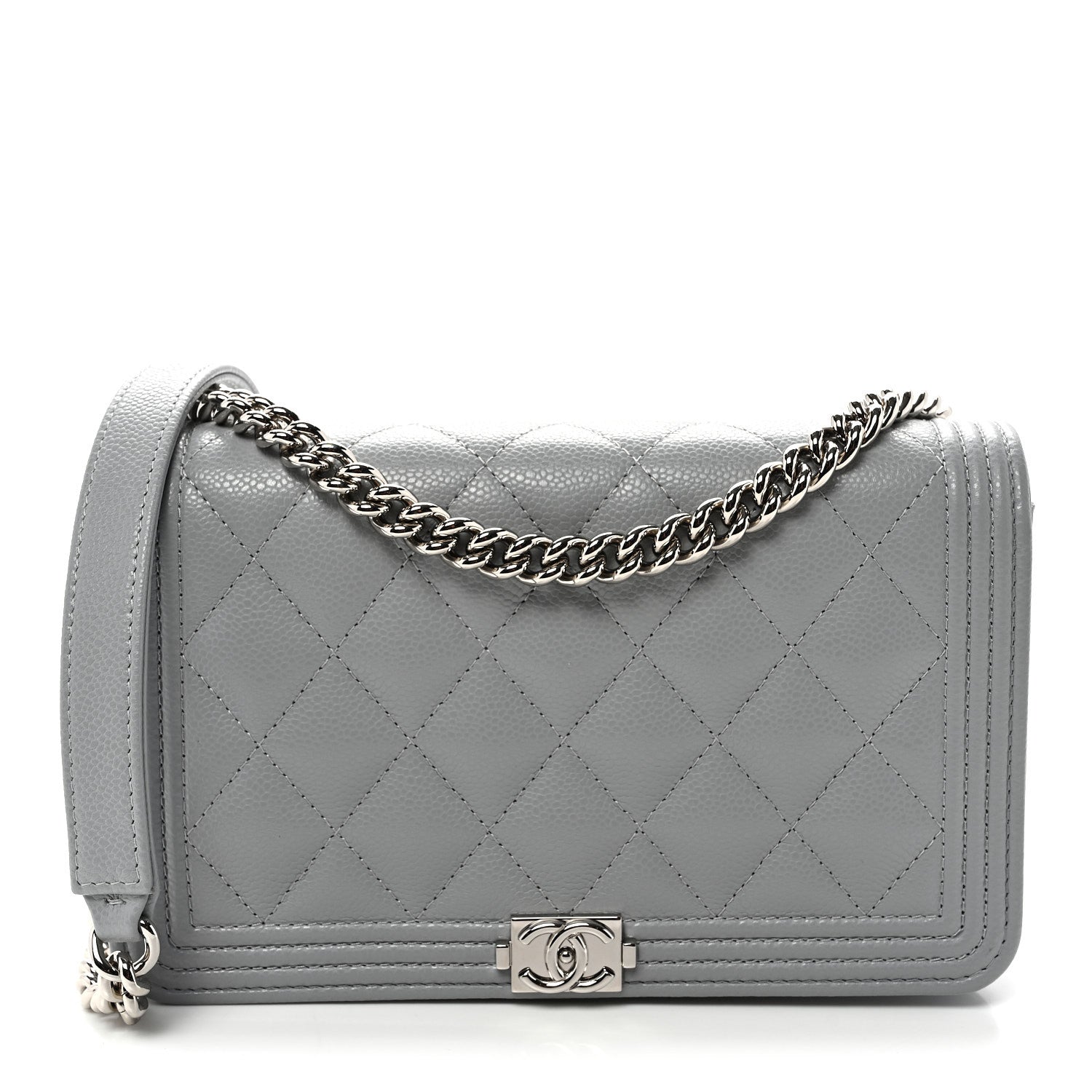 Chanel Caviar Quilted Boy Wallet On Chain WOC Grey 1 of 11