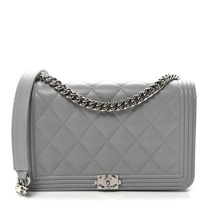 Chanel Caviar Quilted Boy Wallet On Chain WOC Grey 1 of 11