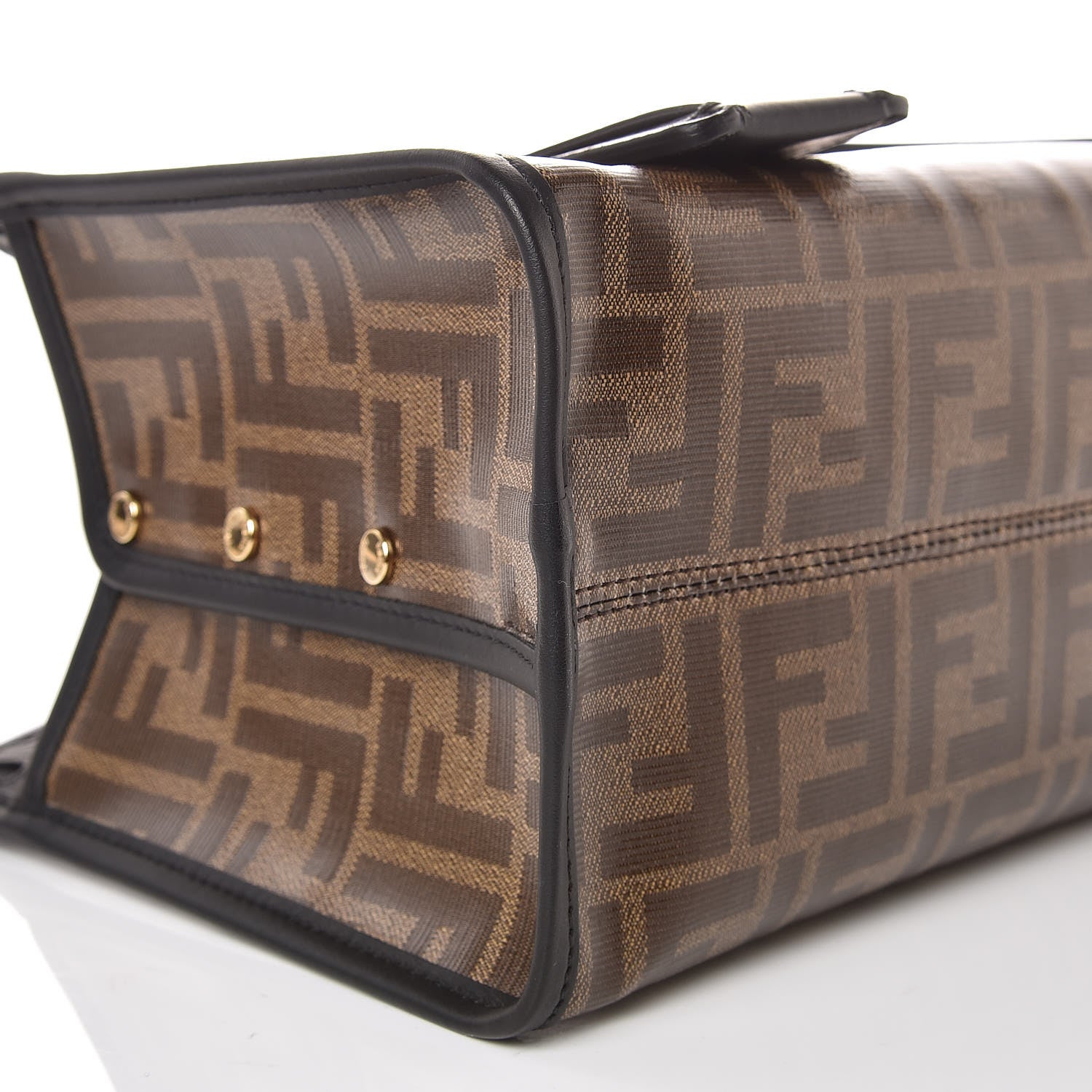 Fendi Glazed Fabric Vitello Century FF 1974 Stamp Patch Mini Peekaboo Defender Cover Mogano Panna Black 5 of 9