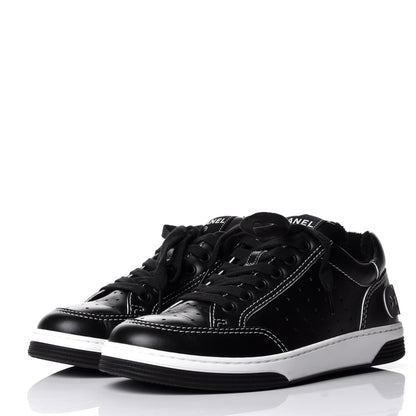 Chanel Calfskin Womens Logo Sneakers 37 Black White 3 of 11
