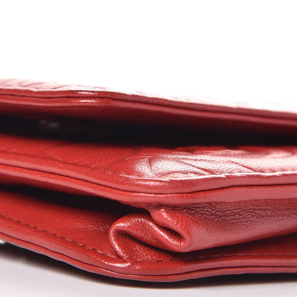Chanel Lambskin Camellia Embossed Wallet On Chain WOC Dark Red 12 of 14