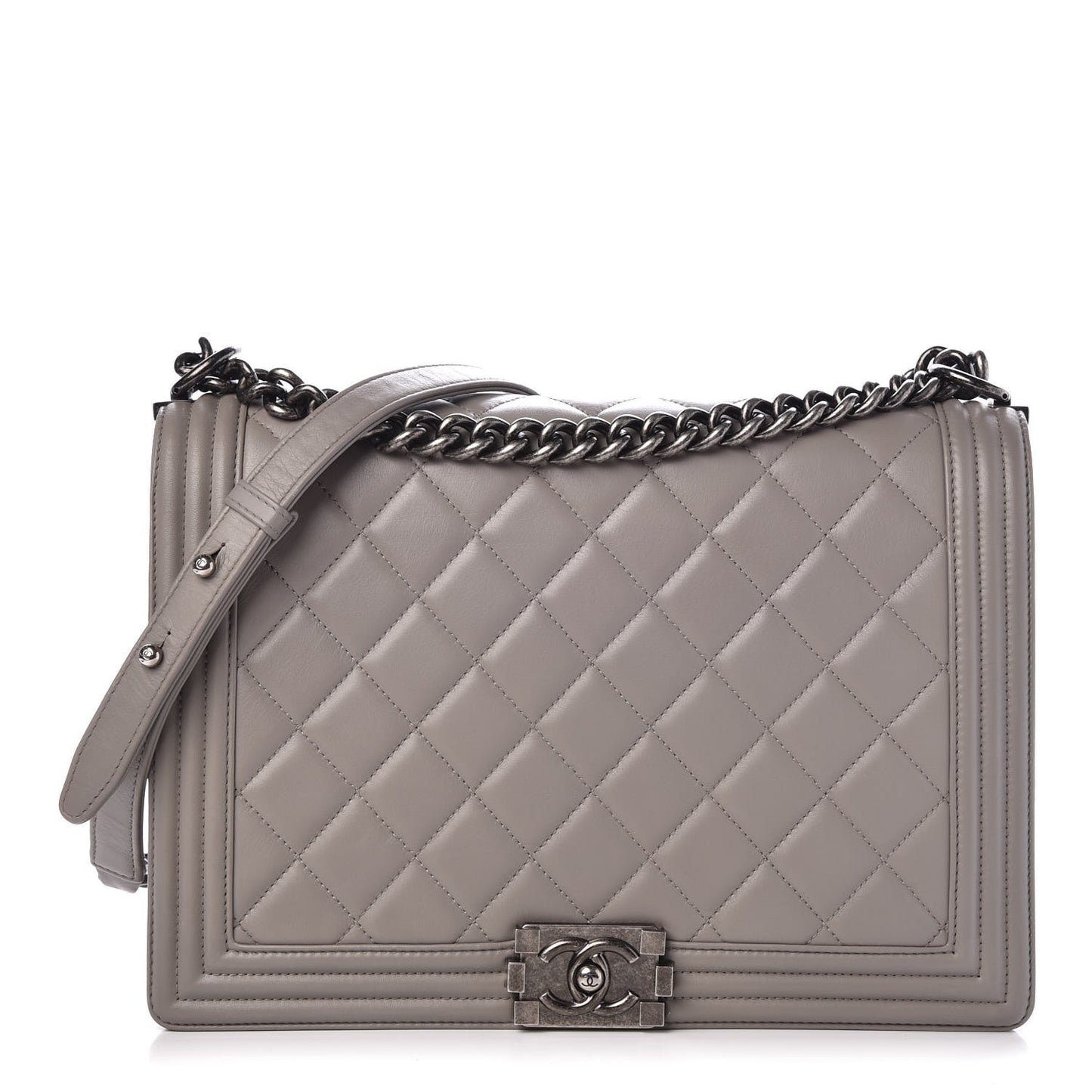 Lambskin Quilted Large Boy Flap Grey