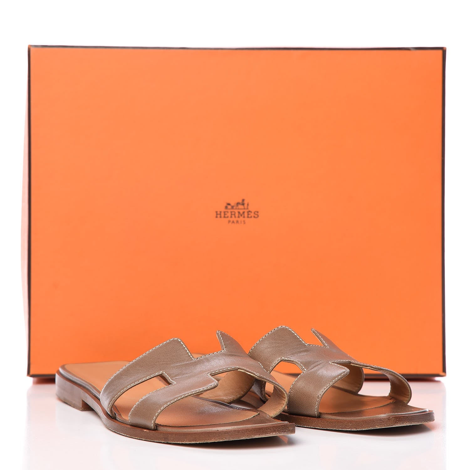 Hermes Box Calfskin Oran Sandals 38 Taupe 16 of 16