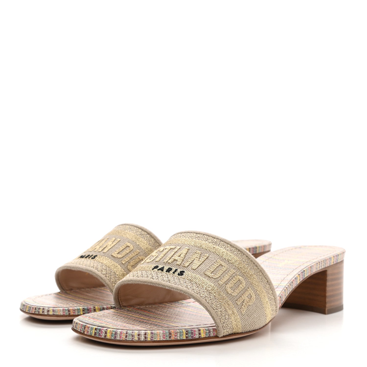 Christian Dior Lurex Romance Embroidered Dway 40mm Slide Sandals 39.5 Metal Multicolor 3 of 9