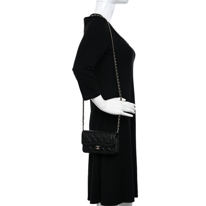 Chanel Lambskin Patent Calfskin Quilted Flap Phone Holder With Chain Black 2 of 12