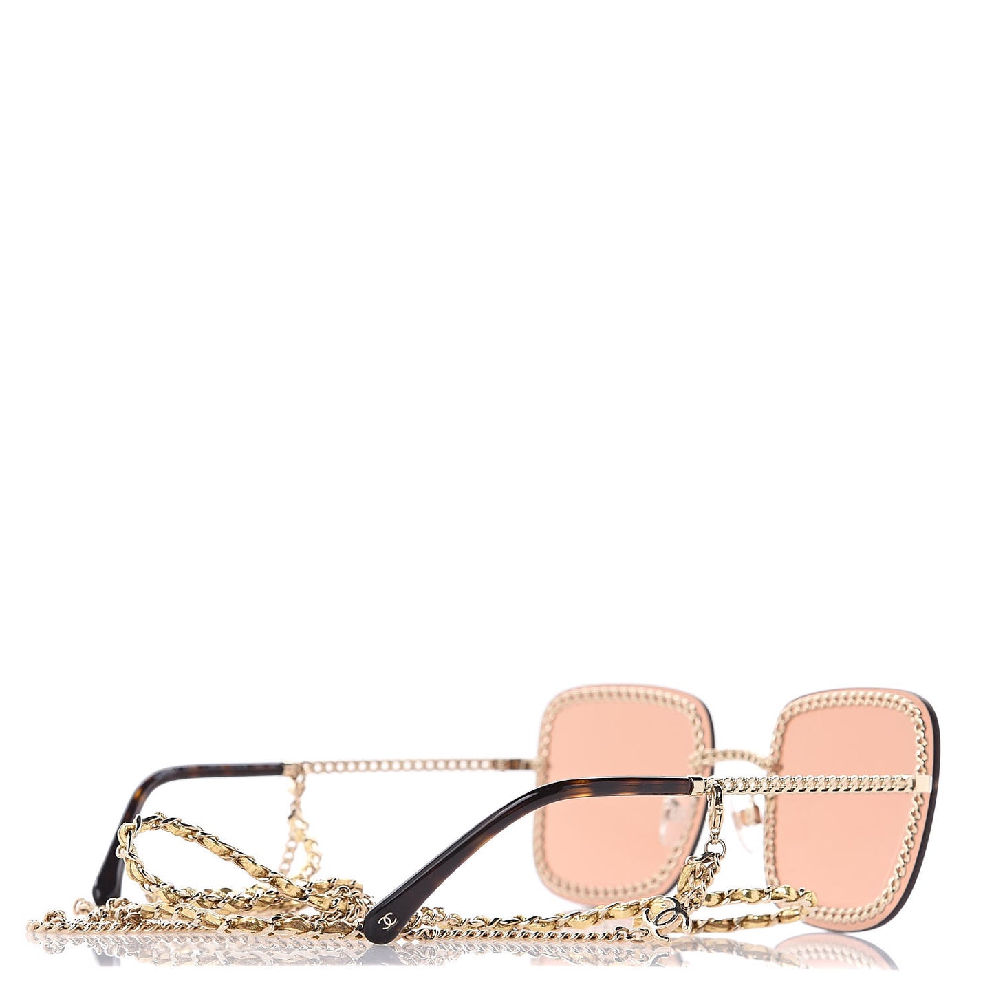 Metal Removable Chain Square Sunglasses 4244 Light Brown